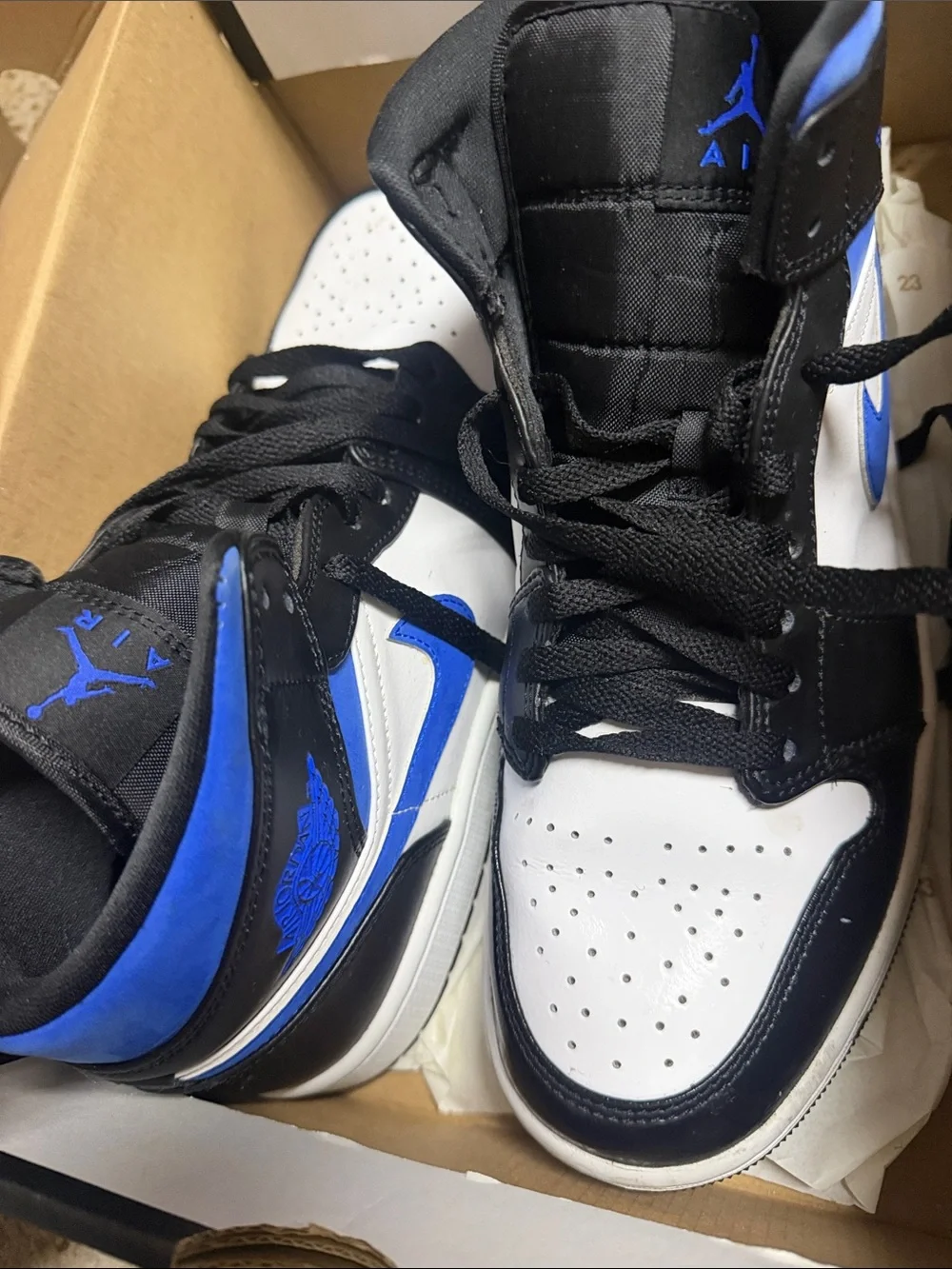 Jordan High-Top Sneakers in Black/White/Royal Blue